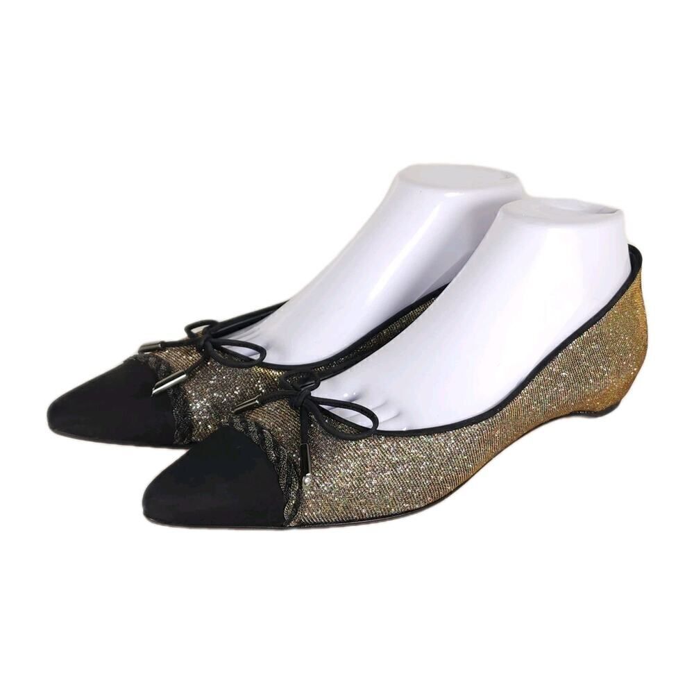 Stuart Weitzman Women's US10M Black Metallic Iridescent Glitter Ballet Flats